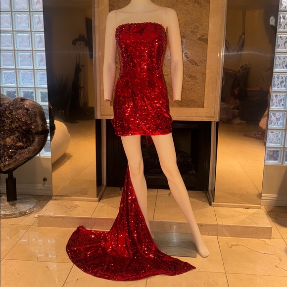 Mew Mews Red Sequin Bow Mini Dresss - Picture 1 of 7